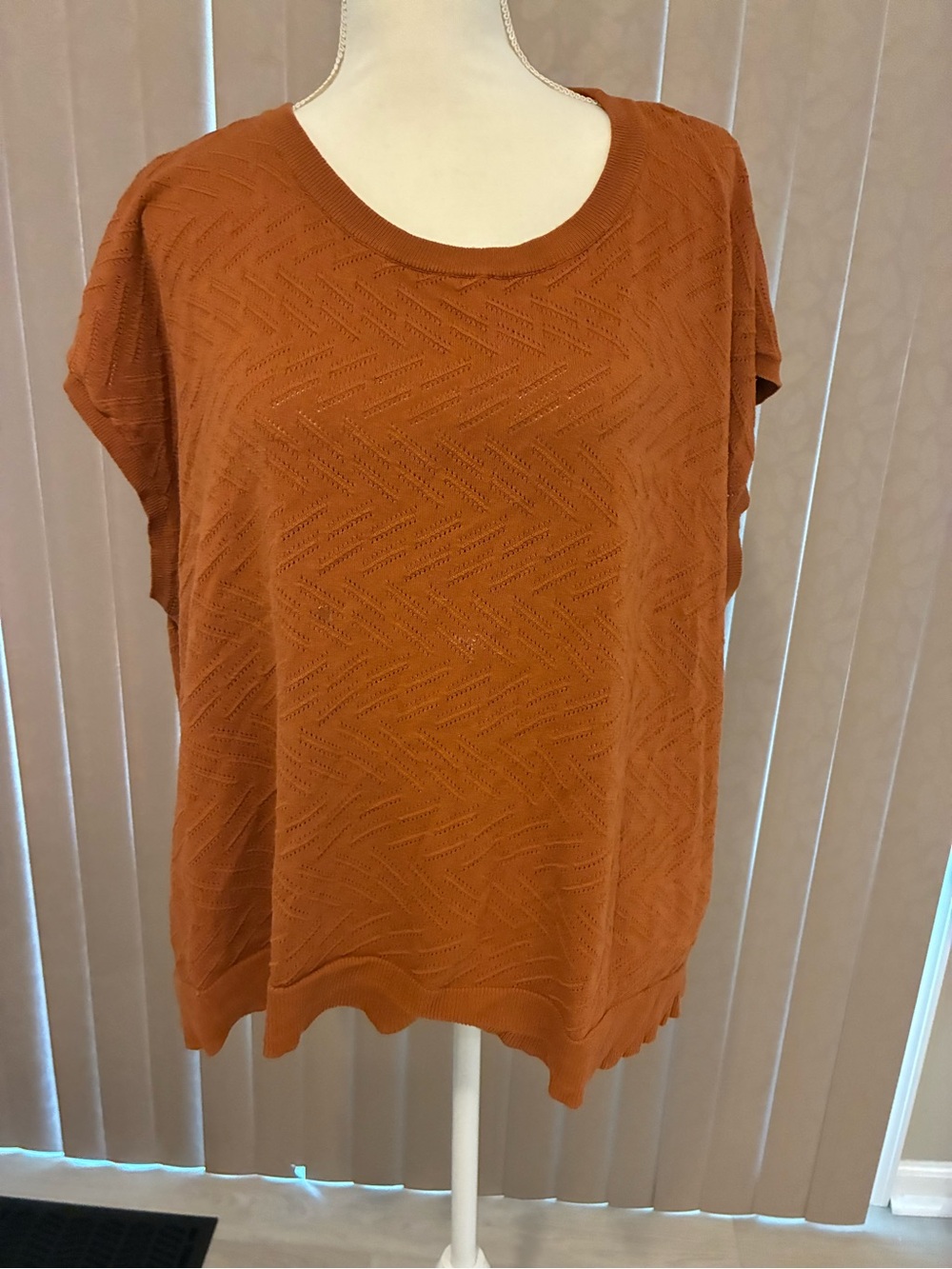 Evolution by Cuffed Orange Knit Pointelle Top - Women's